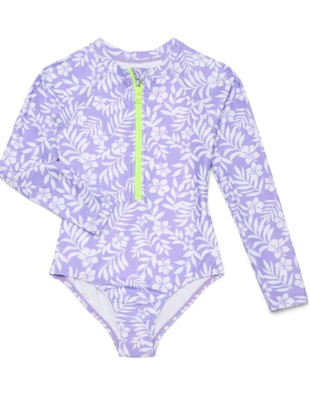 LONG SLEEVE ZIP RASHGUARD ONE PIECE FLORAL SWIMSUIT